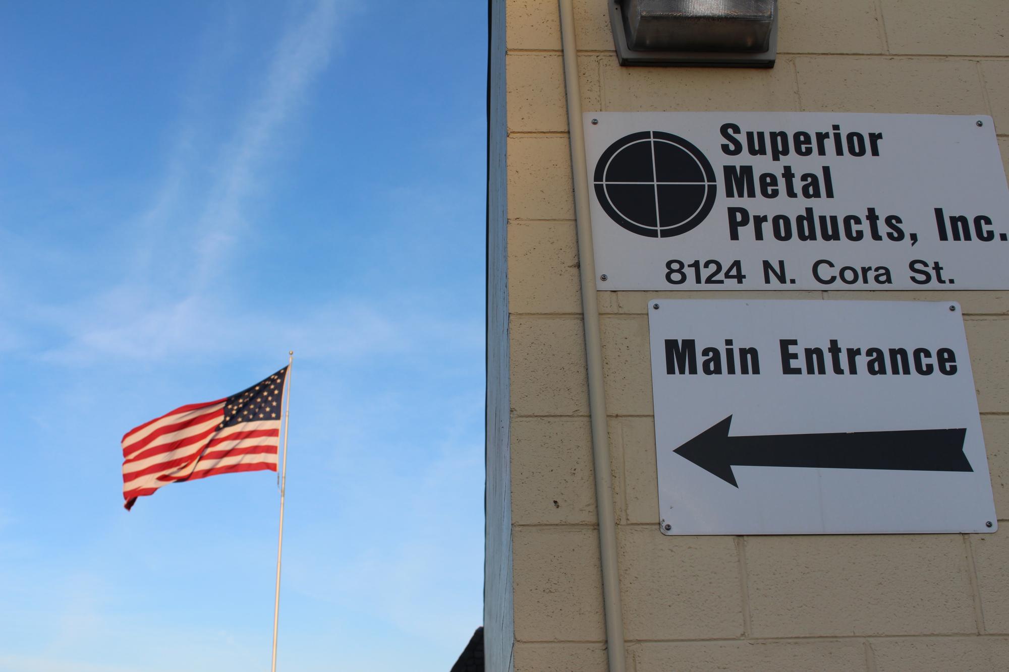 Superior Metal Products main entrance with American flag